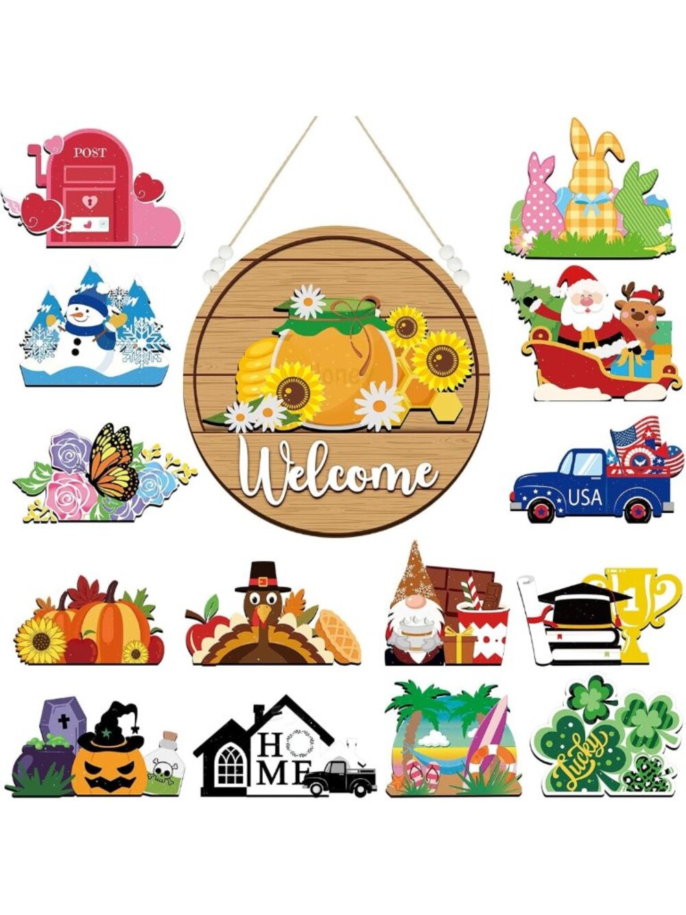 16 Pcs Interchangeable Welcome Sign Set, Classic Home Decor for All Seasons